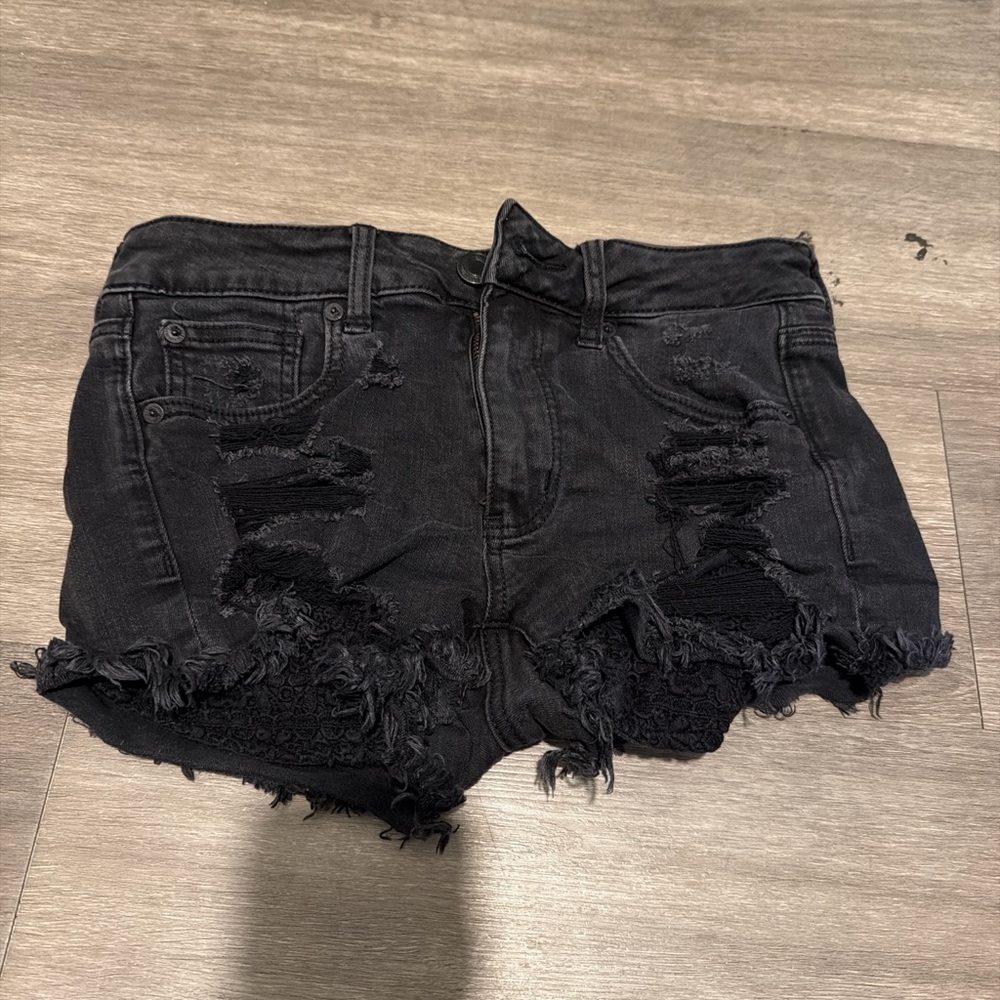 American Eagle Outfitters Black Distressed Jean Shorts